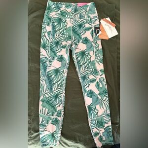 NWT: Gottex Pink and Green Leaf Print Leggings